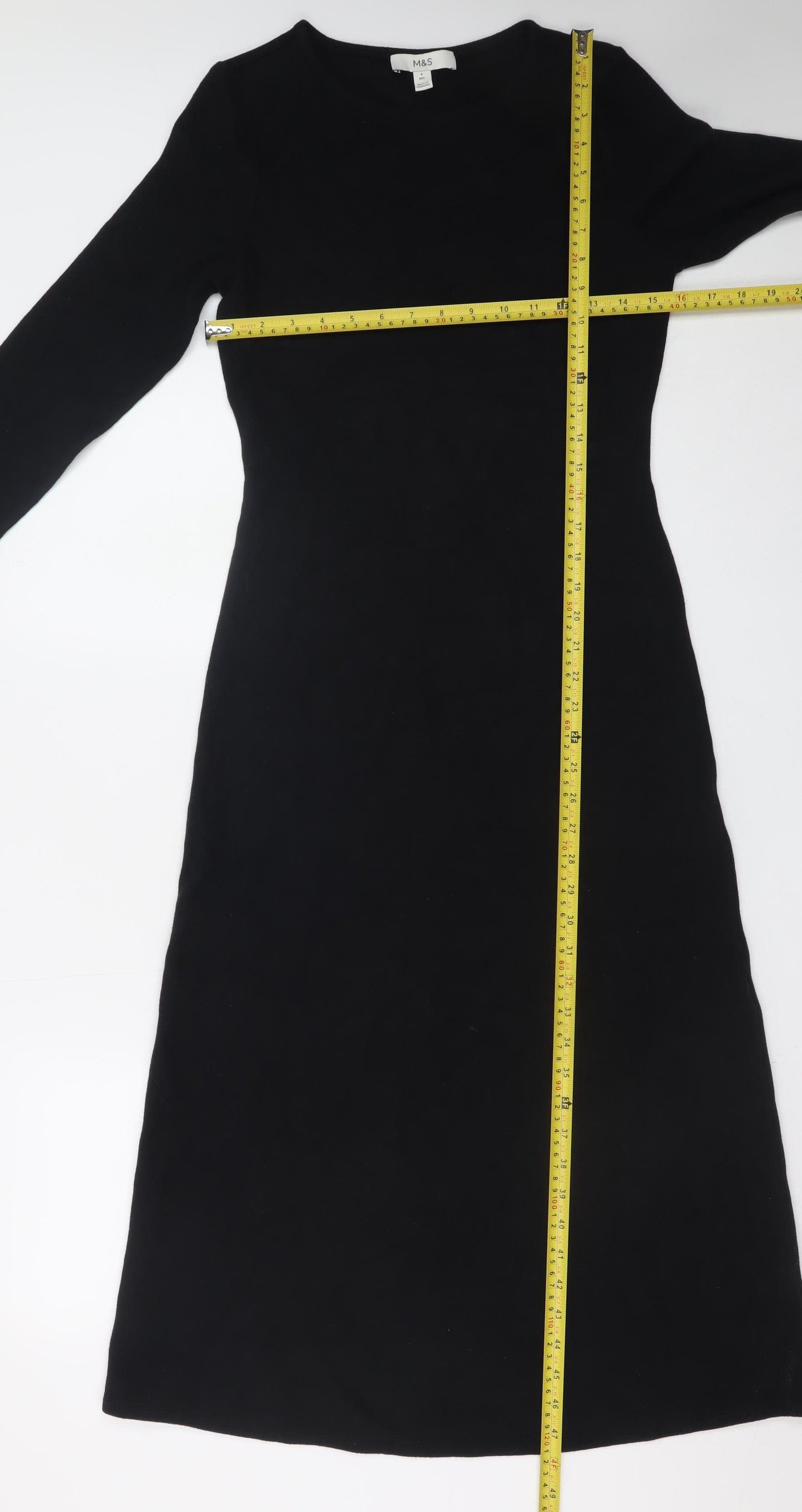 Marks and Spencer Women Black Size 8 Shift Jersey Long Sleeve Dress