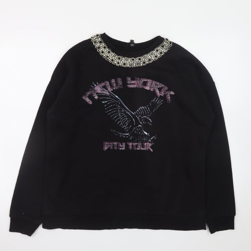 River Island Women Black Size 8 Embellished Eagle Sweatshirt