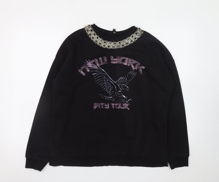 River Island Women Black Size 8 Embellished Eagle Sweatshirt