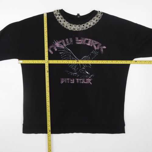 River Island Women Black Size 8 Embellished Eagle Sweatshirt