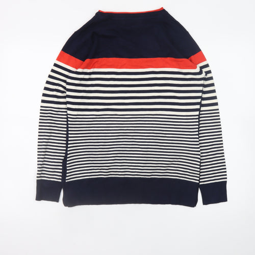ISLE Women's Navy Striped Crew Neck Button Jumper Size S 10-12
