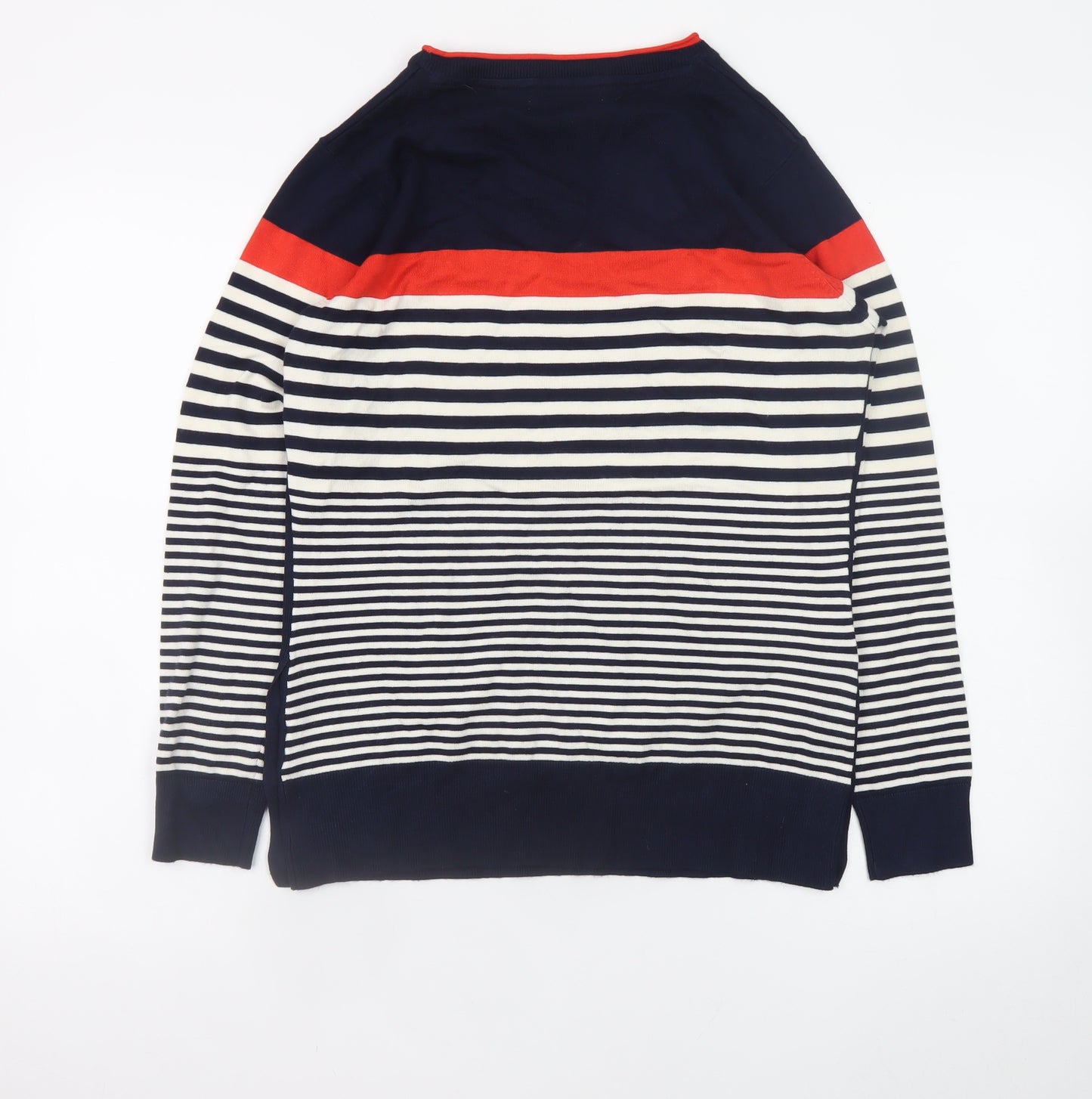 ISLE Women's Navy Striped Crew Neck Button Jumper Size S 10-12