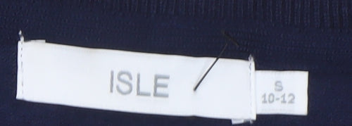 ISLE Women's Navy Striped Crew Neck Button Jumper Size S 10-12