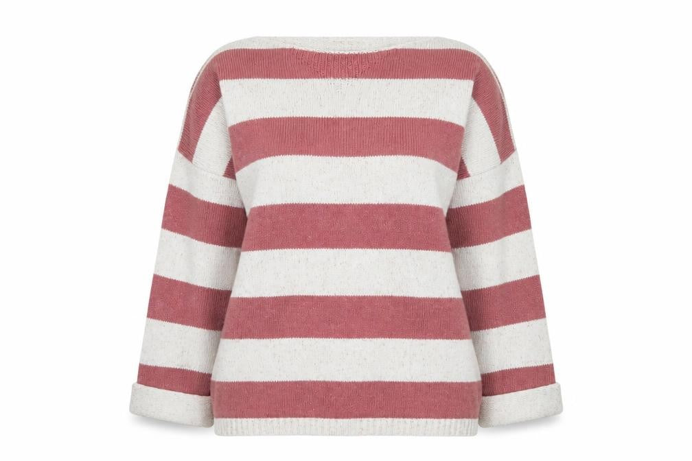Front view of FatFace women’s multicoloured stripe cotton wool jumper, size UK 10