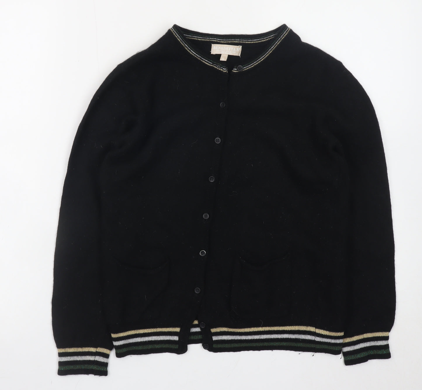 Benedetta B Women's Black Wool Button Cardigan Size L