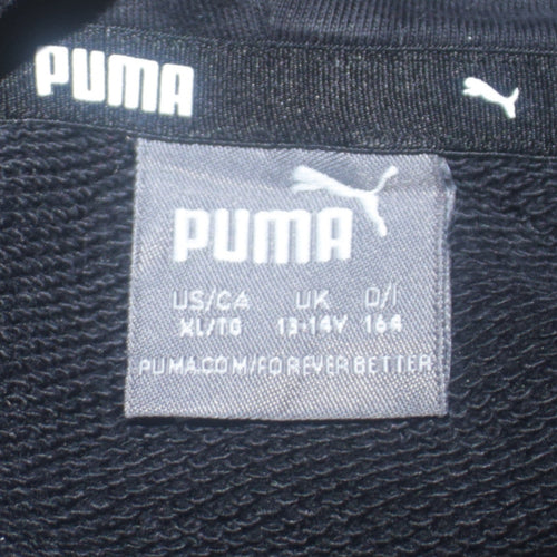 Puma Boys Black Pullover Hoodie 13-14 Years Logo Cotton Blend Sweatshirt