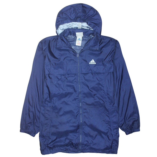 Adidas Women's Blue Hooded Windbreaker Jacket Size L Waterproof