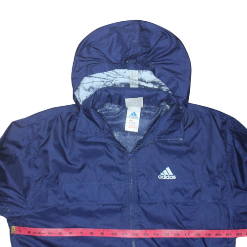 Adidas Women's Blue Hooded Windbreaker Jacket Size L Waterproof
