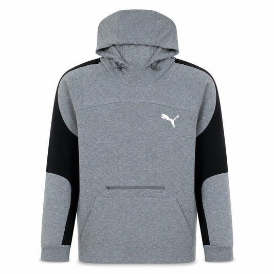 Front view of Puma Men's Grey XL Pullover Hoodie with Zip Pocket