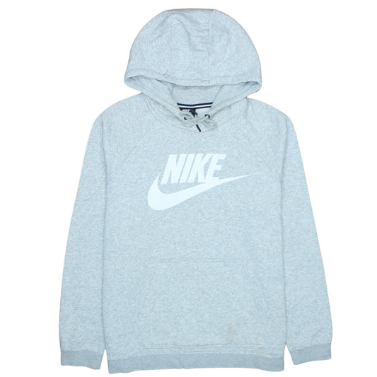 Nike Women Grey L Pullover Hoodie Cotton Blend Logo Print