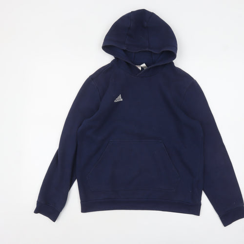 Adidas Boys Navy Blue Pullover Hoodie Size 13-14 Years Cotton Blend