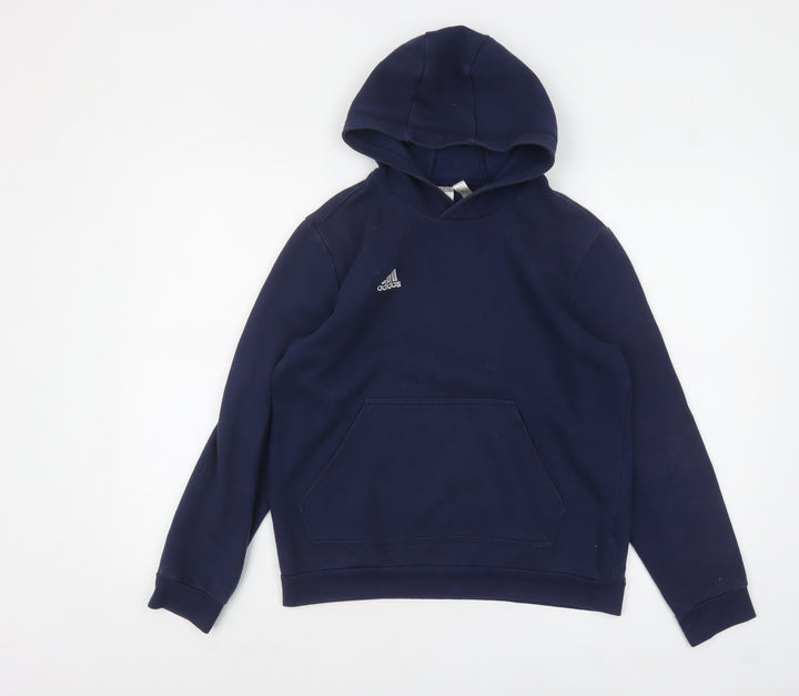 Adidas Boys Navy Blue Pullover Hoodie Size 13-14 Years Cotton Blend