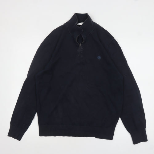 Timberland Men's Blue Cotton 1/4 Zip Jumper M Regular Fit