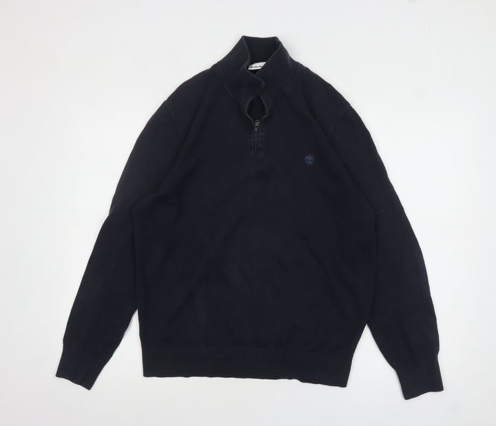 Timberland Men's Blue Cotton 1/4 Zip Jumper M Regular Fit