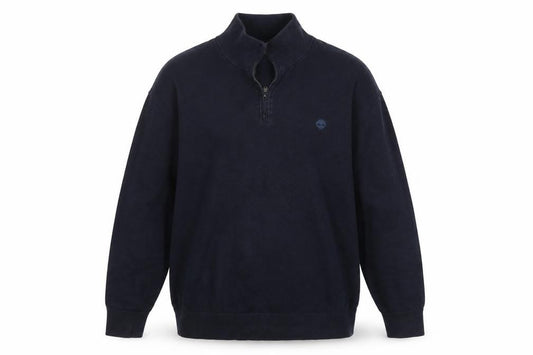 Front view of Timberland Men's Blue Cotton 1/4 Zip Jumper M Regular Fit