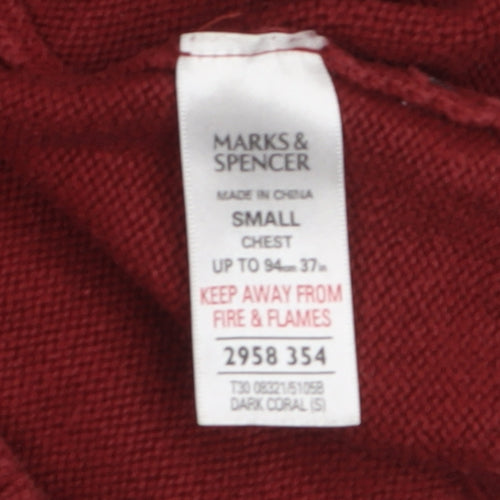 Marks and Spencer Men's Red Wool Blend Crew Neck Pullover Jumper S