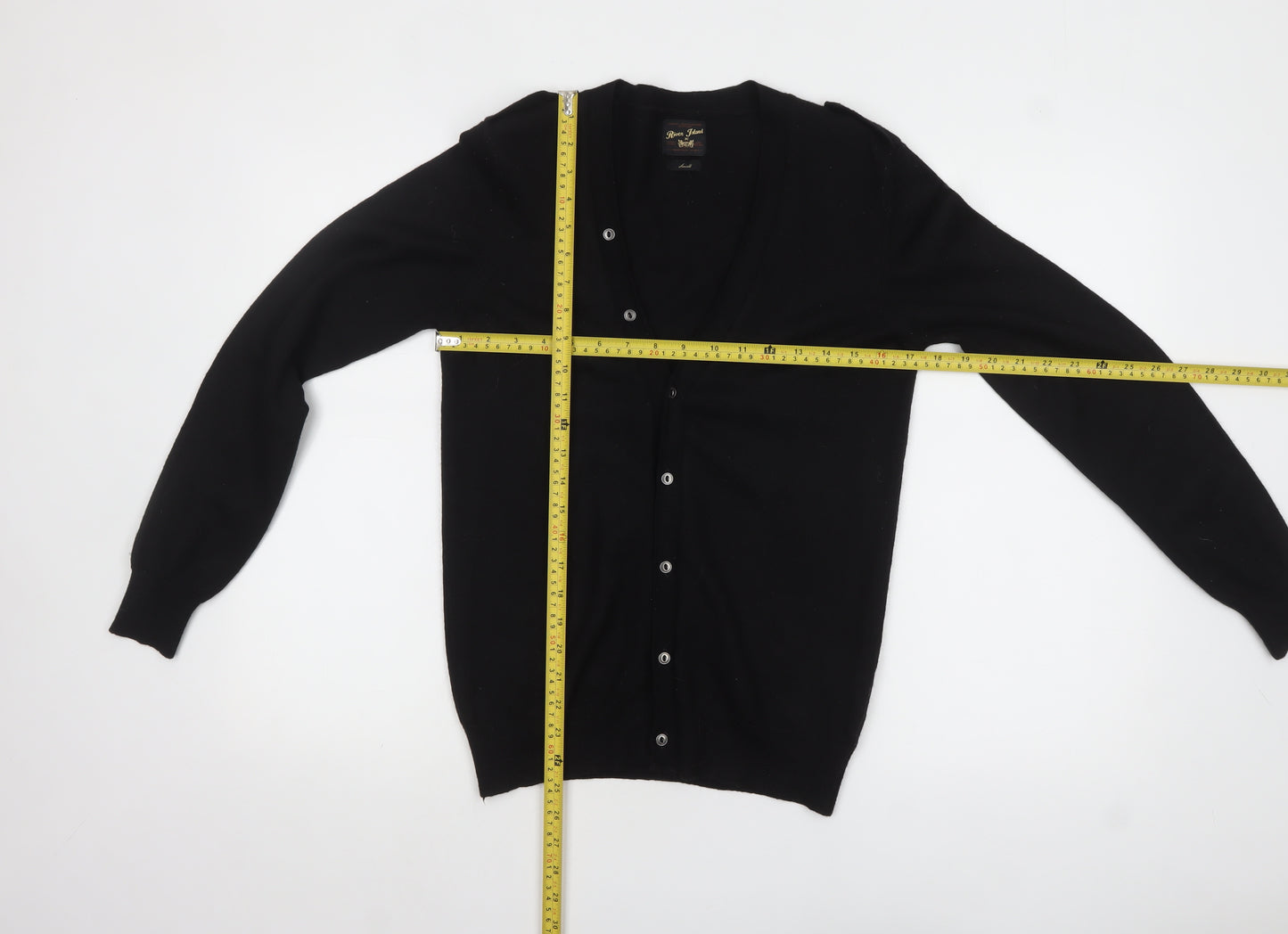 River Island Men's Black Wool Blend V-Neck Cardigan Size S