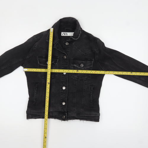 ZARA Women Black Cotton Denim Jacket Size S Classic Style