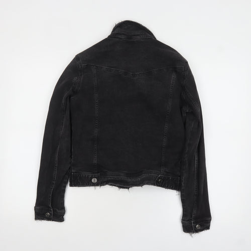 ZARA Women Black Cotton Denim Jacket Size S Classic Style