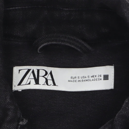 ZARA Women Black Cotton Denim Jacket Size S Classic Style