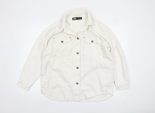 Zara Women Ivory Corduroy Button Jacket Size 10 Classic Style