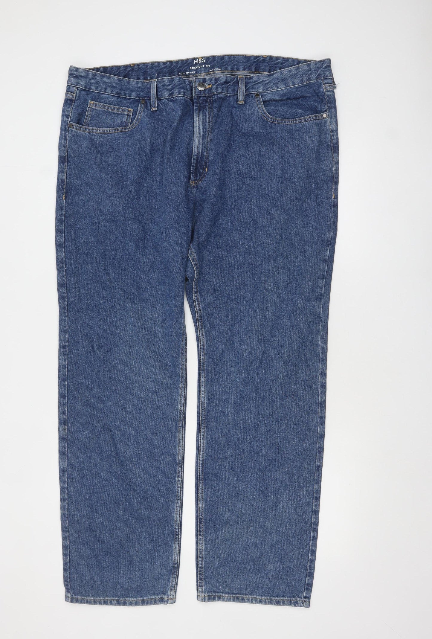 Marks and Spencer Men's Blue Straight Fit Denim Jeans 42W 31L Regular