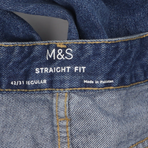 Marks and Spencer Men's Blue Straight Fit Denim Jeans 42W 31L Regular