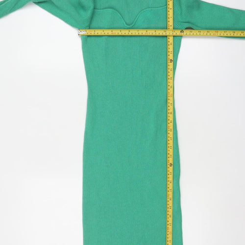 H&M Women Green Long Sleeve Bodycon Midi Dress Size 12