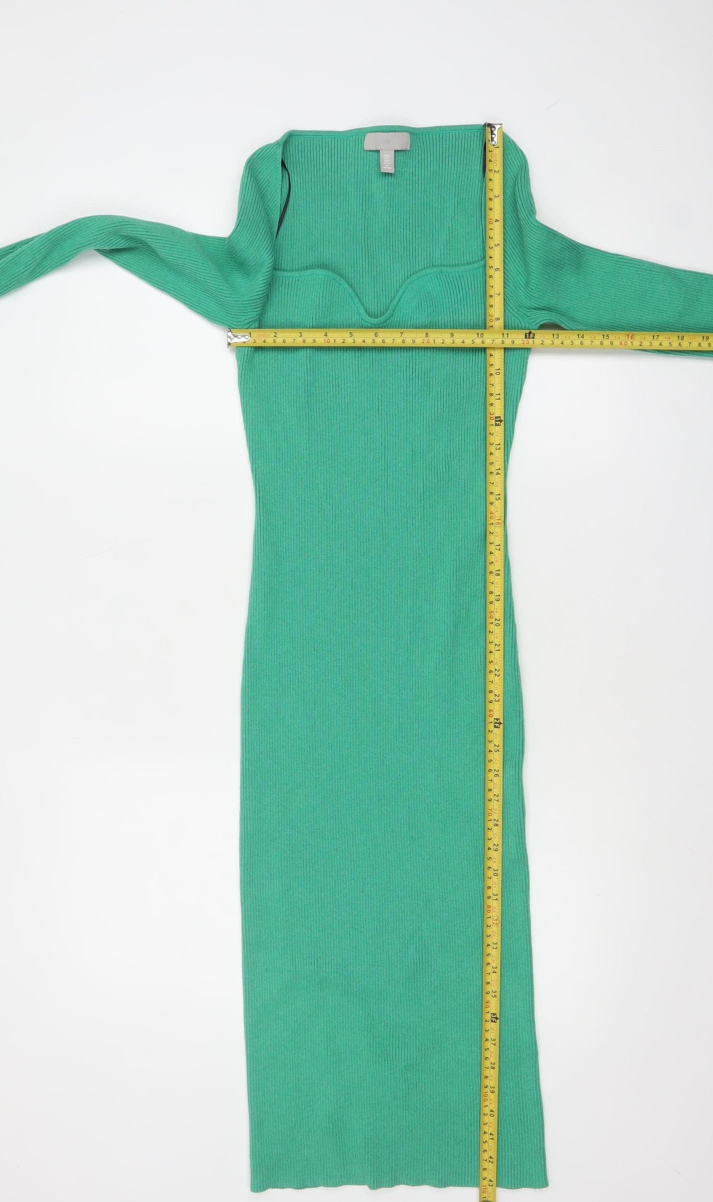 H&M Women Green Long Sleeve Bodycon Midi Dress Size 12