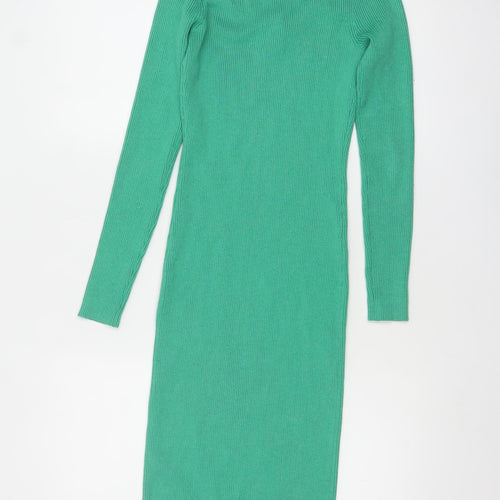 H&M Women Green Long Sleeve Bodycon Midi Dress Size 12