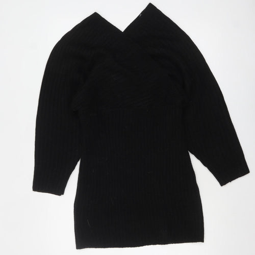 Boohoo Women Black Bodycon Knit Dress V-Neck 3/4 Sleeve M