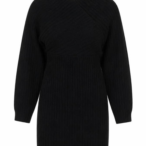 Boohoo Women Black Bodycon Knit Dress V-Neck 3/4 Sleeve M