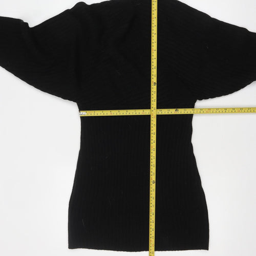 Boohoo Women Black Bodycon Knit Dress V-Neck 3/4 Sleeve M