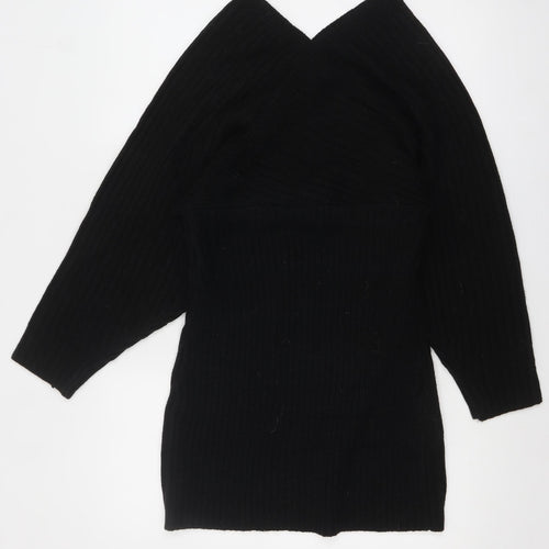 Boohoo Women Black Bodycon Knit Dress V-Neck 3/4 Sleeve M