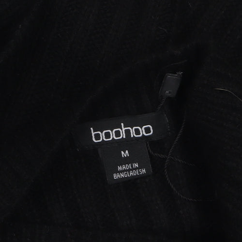 Boohoo Women Black Bodycon Knit Dress V-Neck 3/4 Sleeve M
