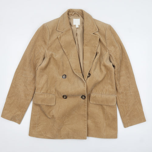 H&M Women Beige Corduroy Double-Breasted Blazer UK 12