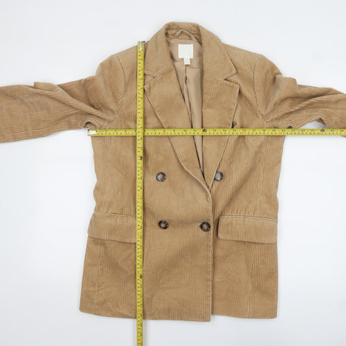H&M Women Beige Corduroy Double-Breasted Blazer UK 12