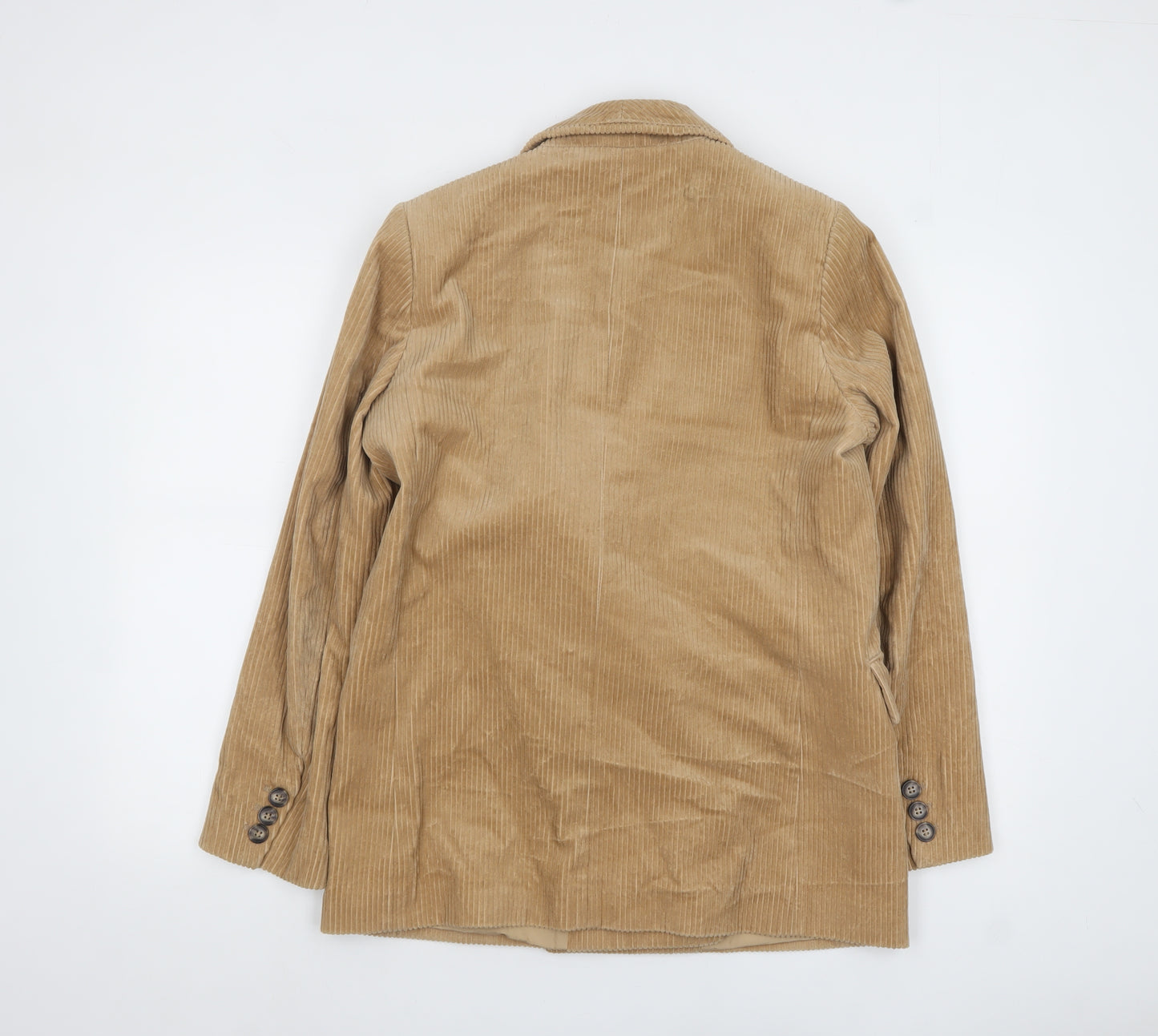 H&M Women Beige Corduroy Double-Breasted Blazer UK 12