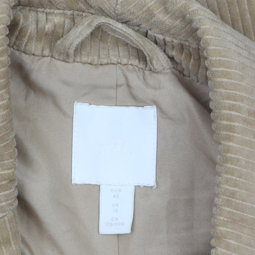 H&M Women Beige Corduroy Double-Breasted Blazer UK 12