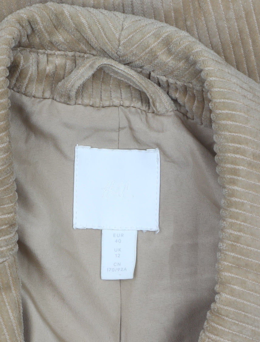 H&M Women Beige Corduroy Double-Breasted Blazer UK 12