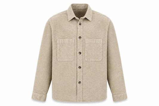 Front view of SELECTED HOMME Men’s Beige Corduroy Button Jacket, size S, 38in Regular Fit