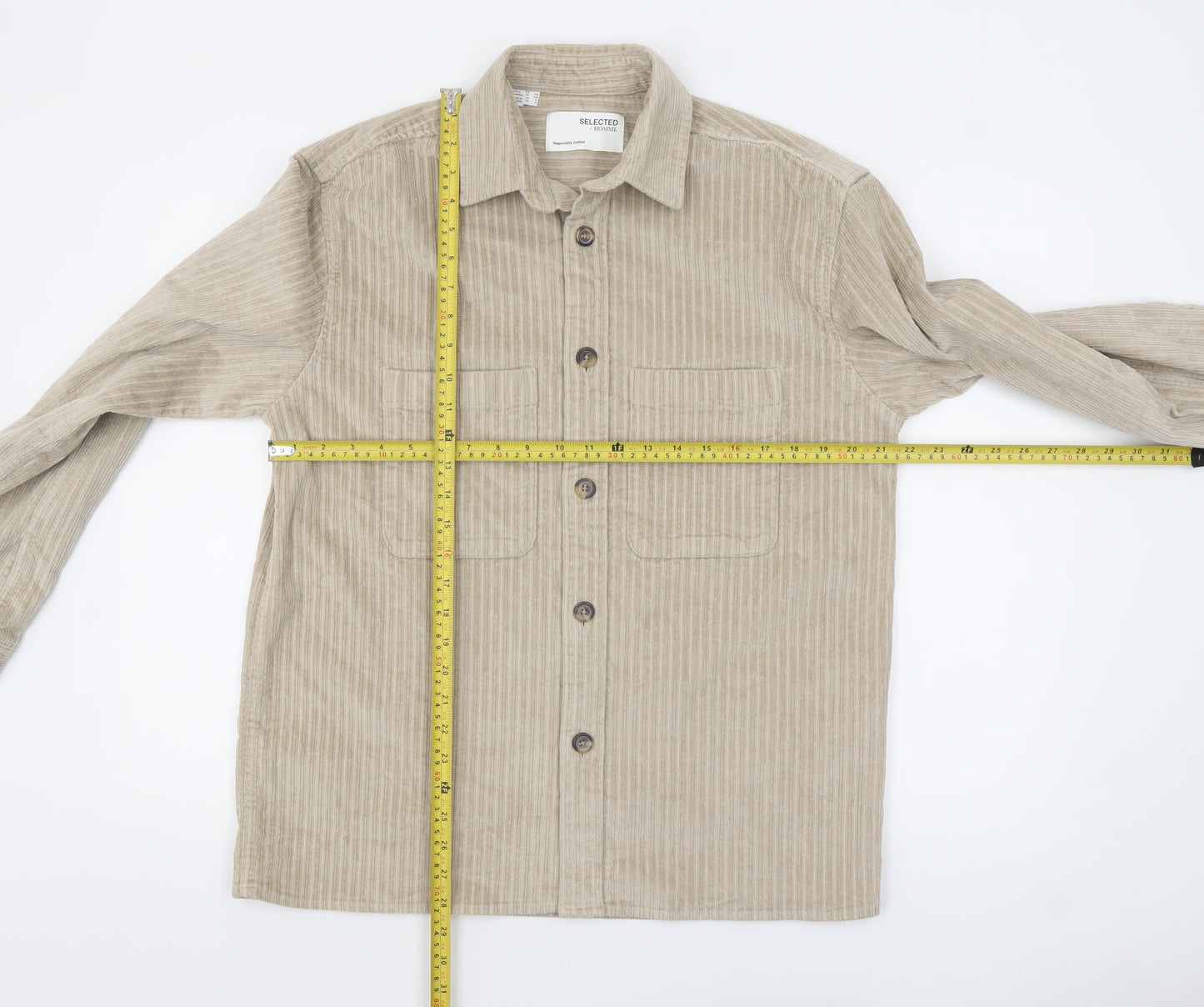 SELECTED HOMME Men’s Beige Corduroy Button Jacket Size S 38in Regular Fit