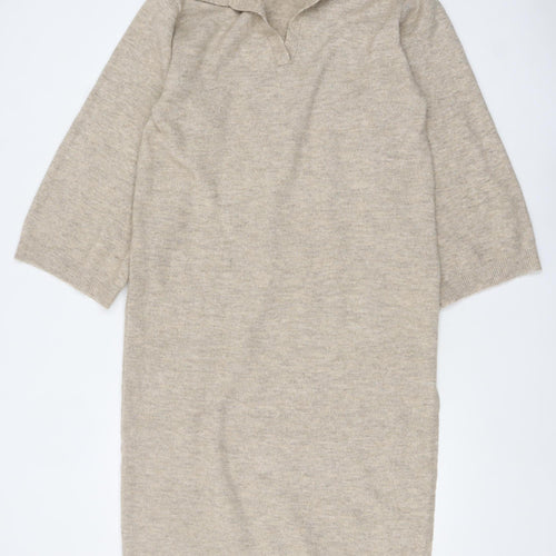 Pretty Lavish Women Beige Knit Collared Sweater Dress M