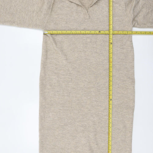 Pretty Lavish Women Beige Knit Collared Sweater Dress M