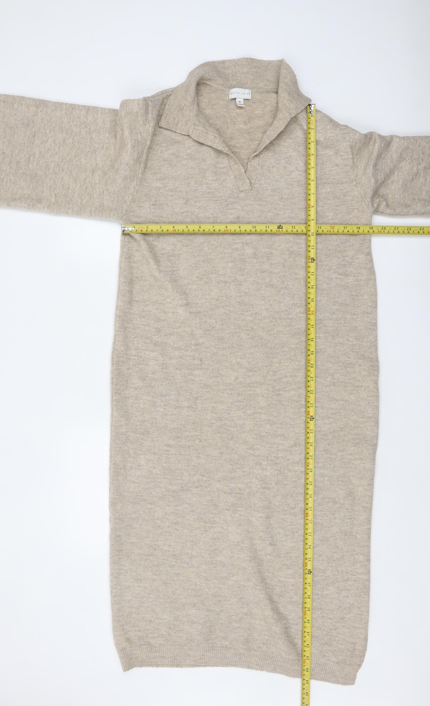 Pretty Lavish Women Beige Knit Collared Sweater Dress M