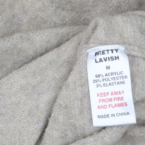 Pretty Lavish Women Beige Knit Collared Sweater Dress M