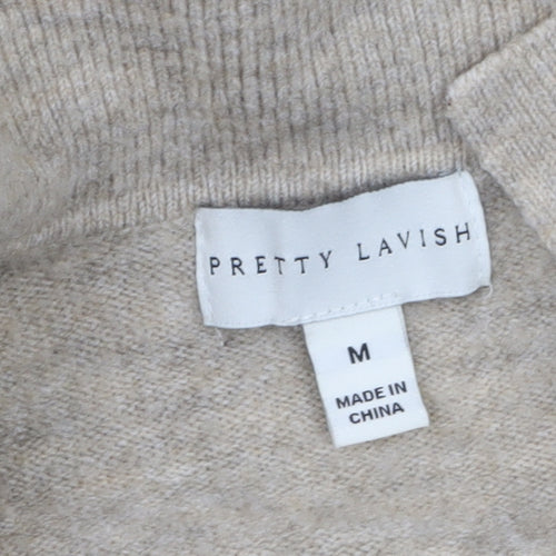 Pretty Lavish Women Beige Knit Collared Sweater Dress M