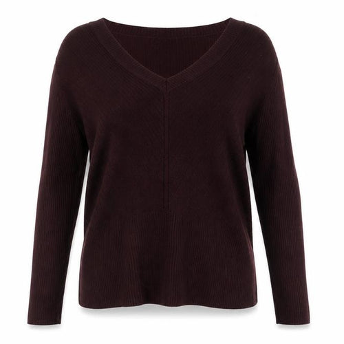 Oasis Womens Burgundy V-Neck Ribbed Knit Jumper Size L