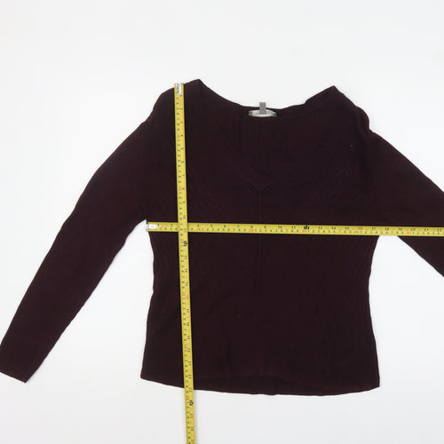Oasis Womens Burgundy V-Neck Ribbed Knit Jumper Size L