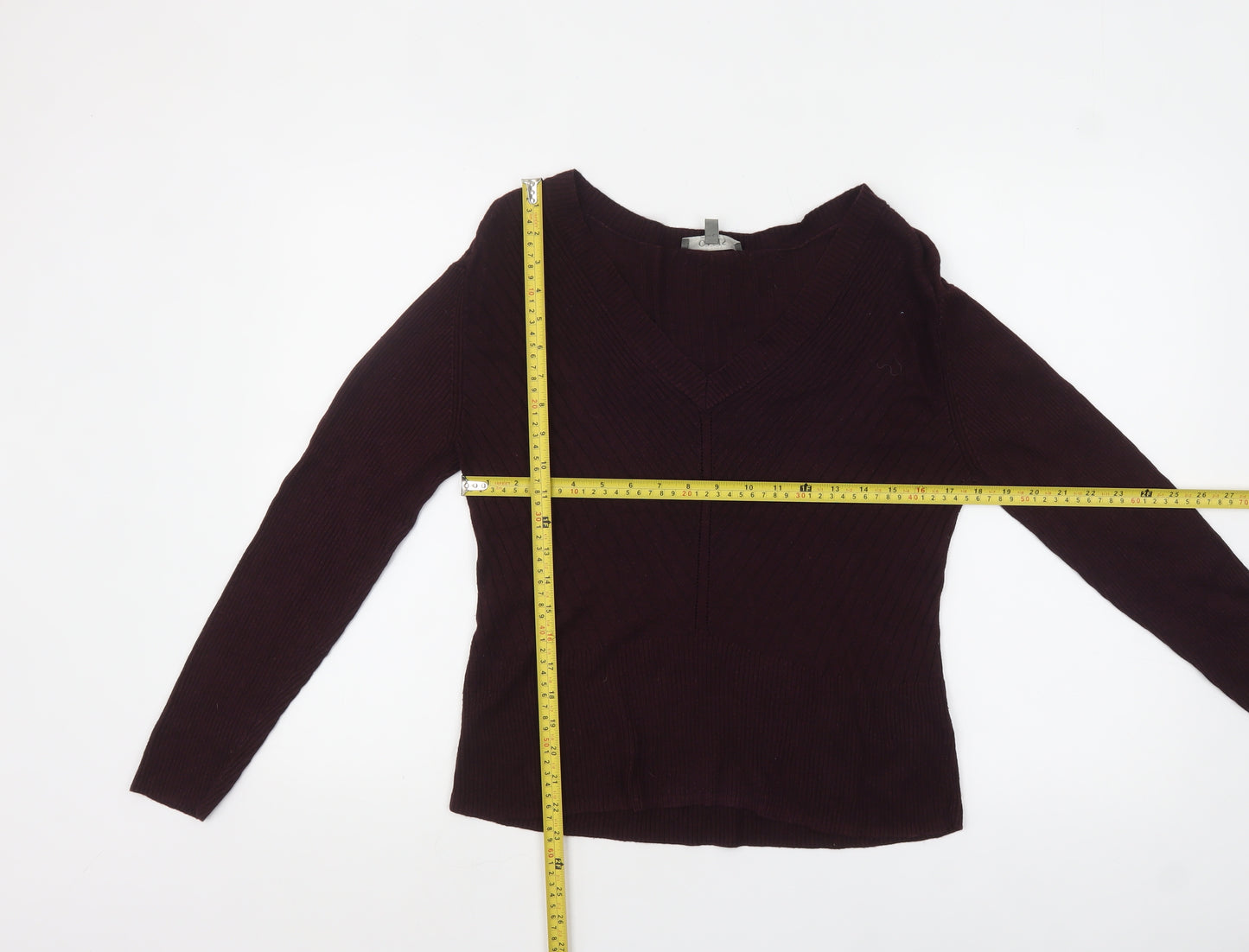 Oasis Womens Burgundy V-Neck Ribbed Knit Jumper Size L